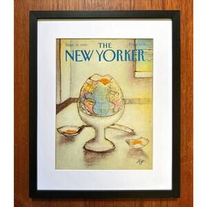 Framed 1989 New Yorker Magazine Sept 25 Globe Egg Cup by André François